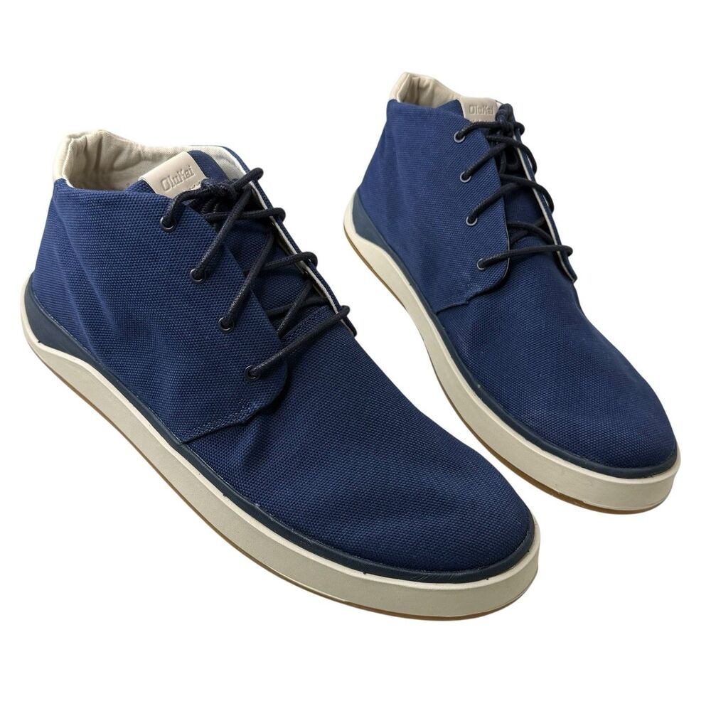 NEW OluKai Papaku Mens 12 Navy Blue Canvas Chukka Sneakers Boots 10539-5454 NWOB